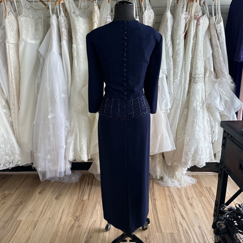 Donna Morgan Navy Beaded Top Detail Long Formal Dress 10
