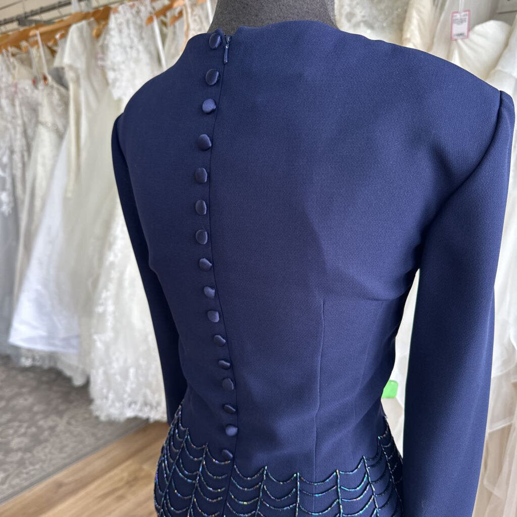 Donna Morgan Navy Beaded Top Detail Long Formal Dress 10