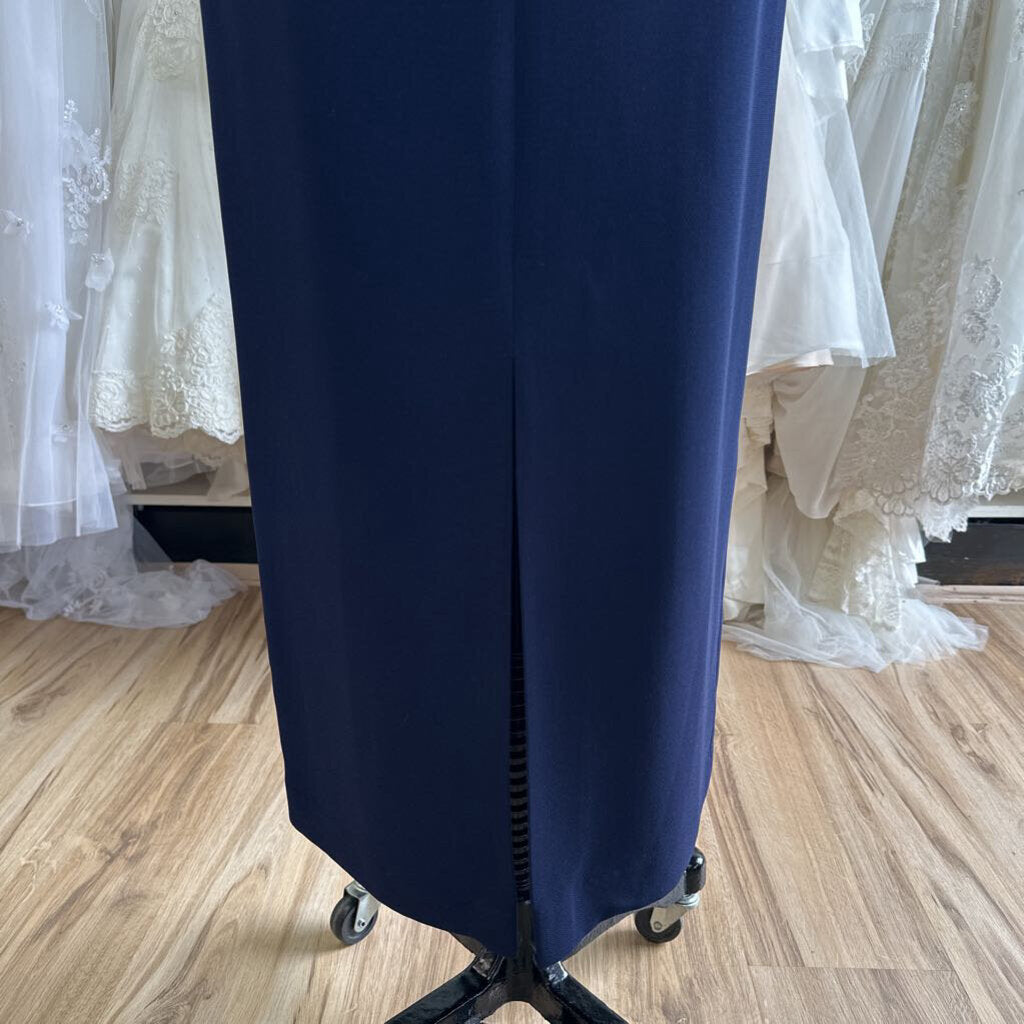 Donna Morgan Navy Beaded Top Detail Long Formal Dress 10