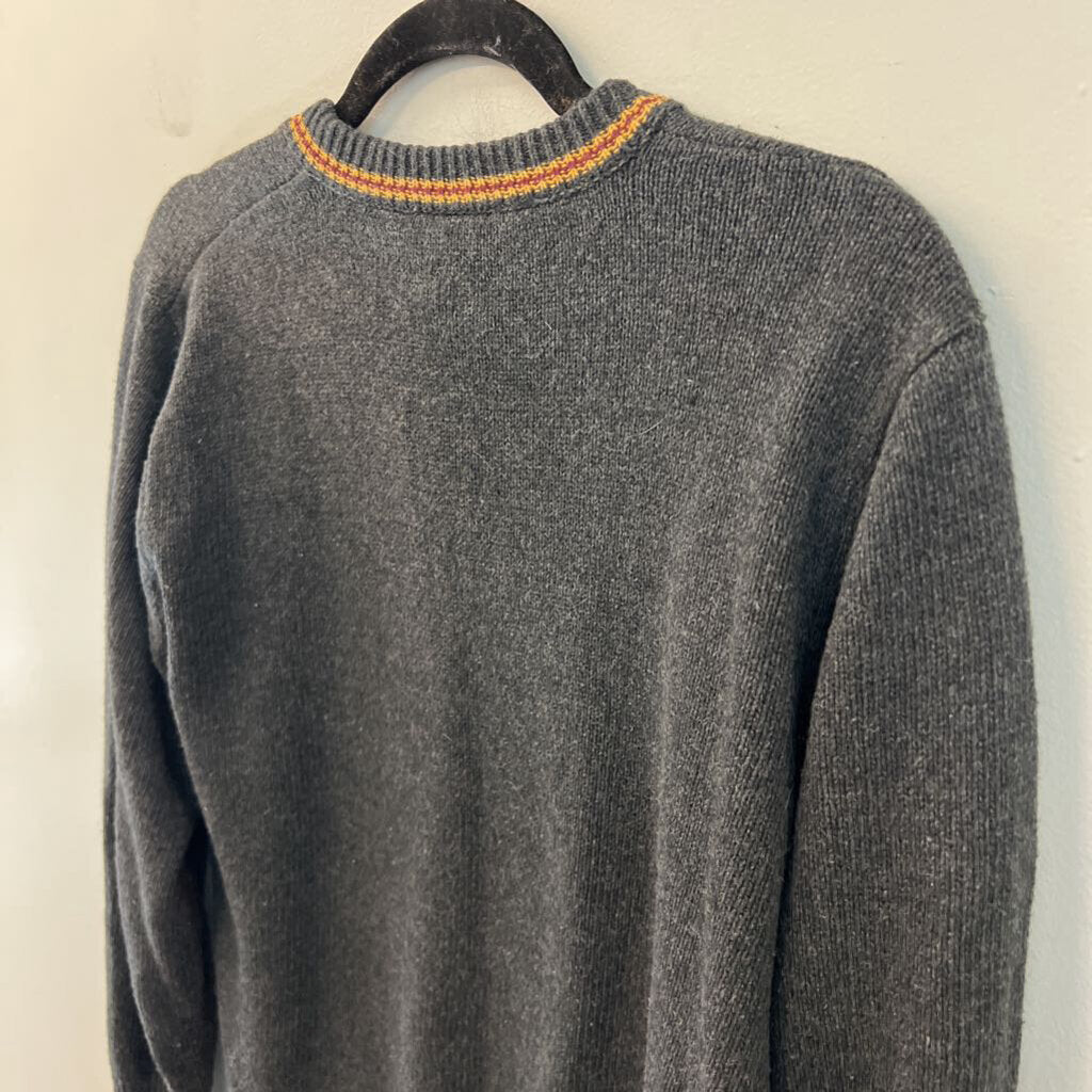 Grey/ Burgundy/ Yellow Stripe Edge Detail Sweater Top Medium