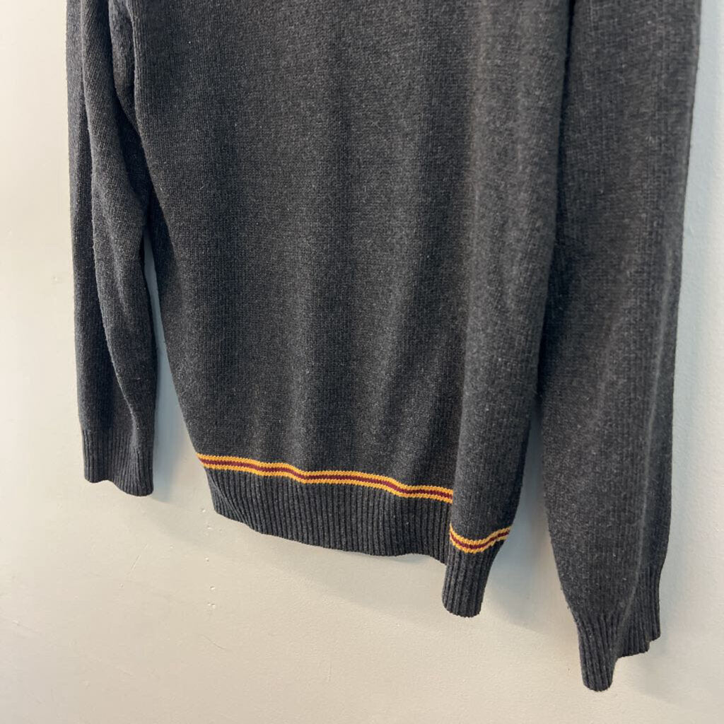 Grey/ Burgundy/ Yellow Stripe Edge Detail Sweater Top Medium