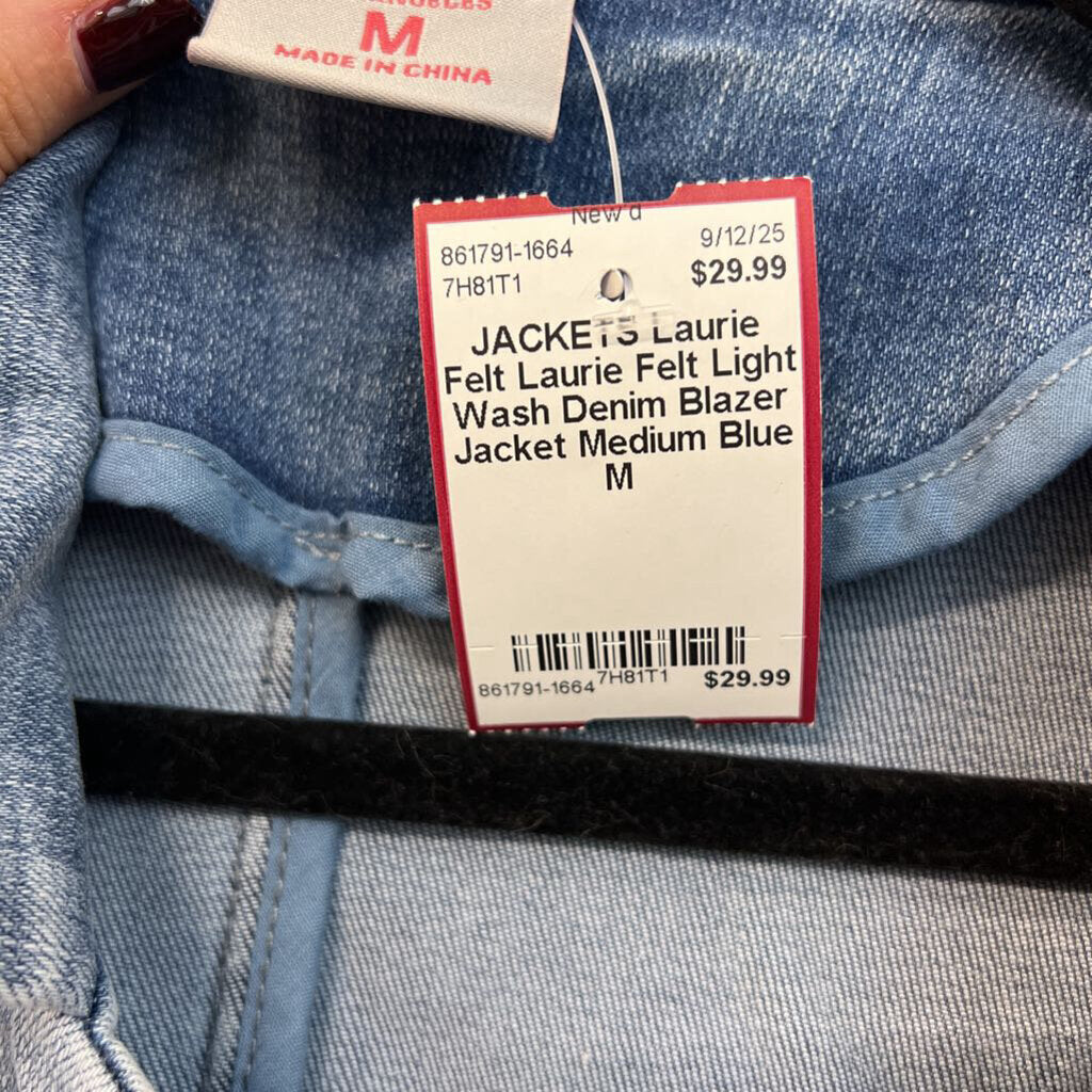 Laurie Felt Light Wash Denim Blazer Jacket Medium