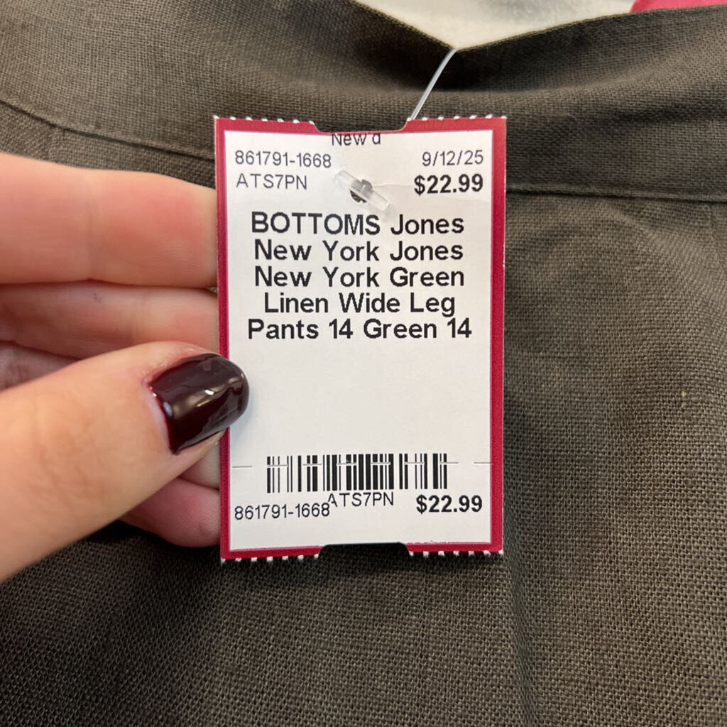 Jones New York Green Linen Wide Leg Pants 14