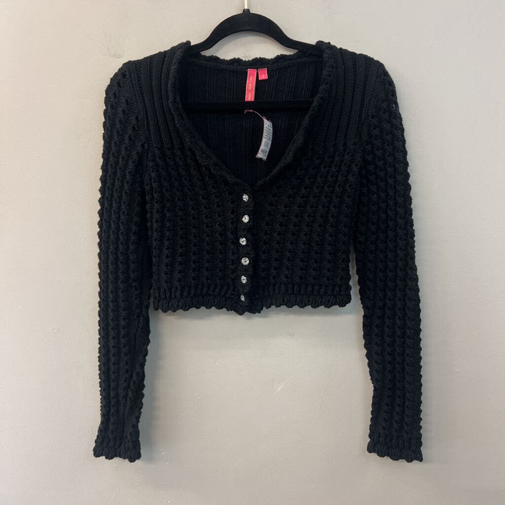 Charlotte Tarantola Black Knit Cropped Cardigan Sweater Small