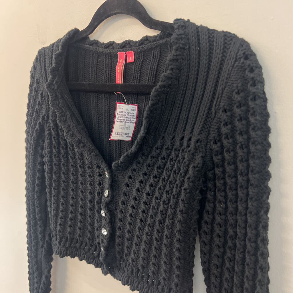 Charlotte Tarantola Black Knit Cropped Cardigan Sweater Small