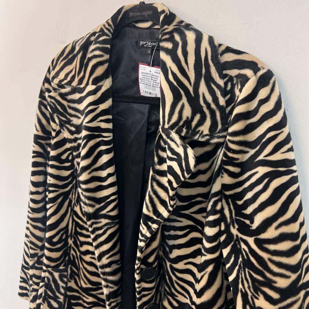 Betsey Johnson Beige/ Black Fuzzy Animal Print Long Jacket Small