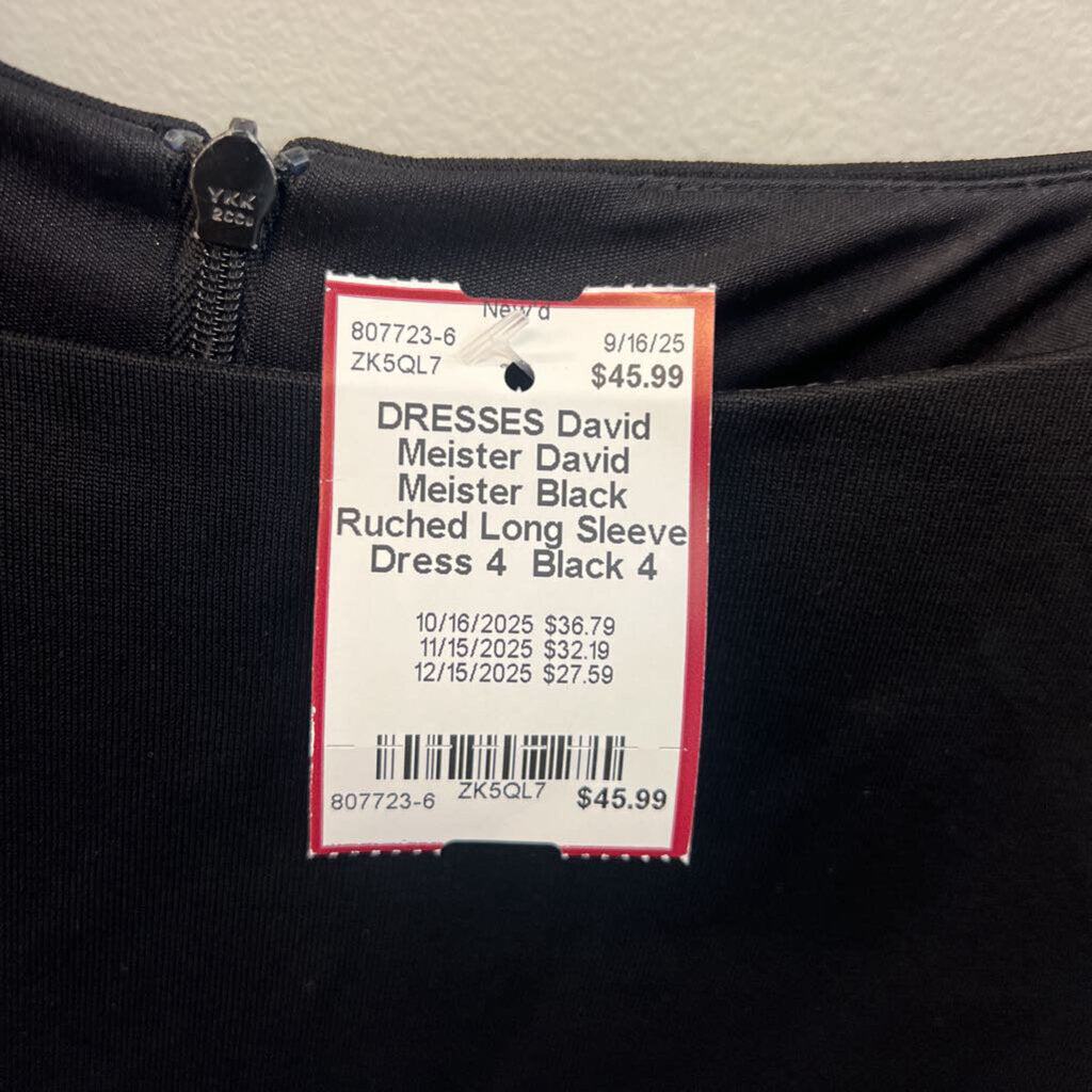 David Meister Black Ruched Long Sleeve Dress 4