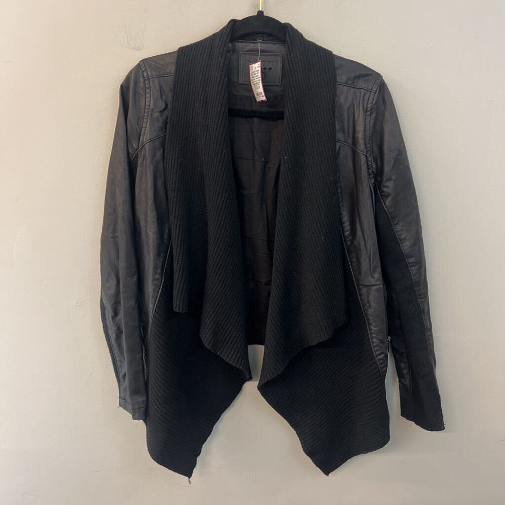 Blank NYC Black Leather/ Sweater Waterfall Open Front Jacket Medium