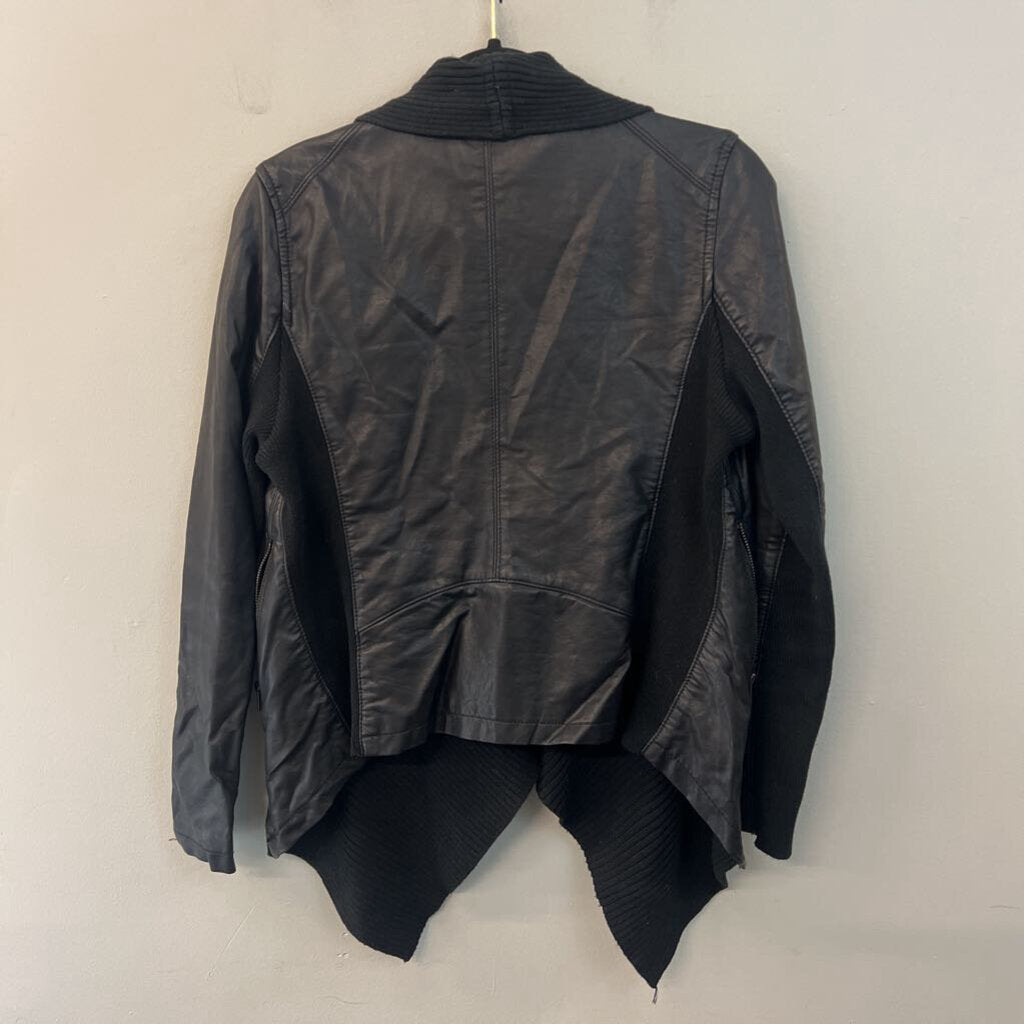 Blank NYC Black Leather/ Sweater Waterfall Open Front Jacket Medium