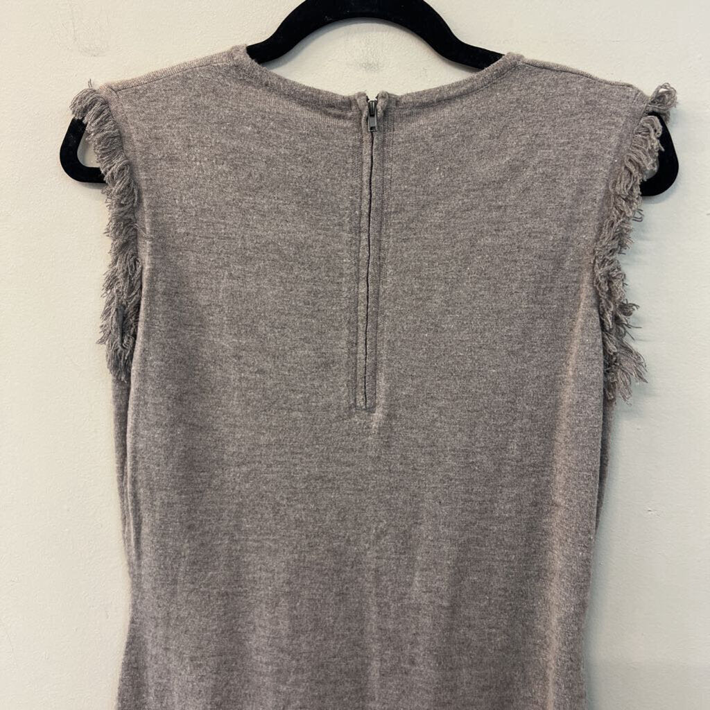 THML Grey Fringe Edge Short Sleeve Sweater Dress Small