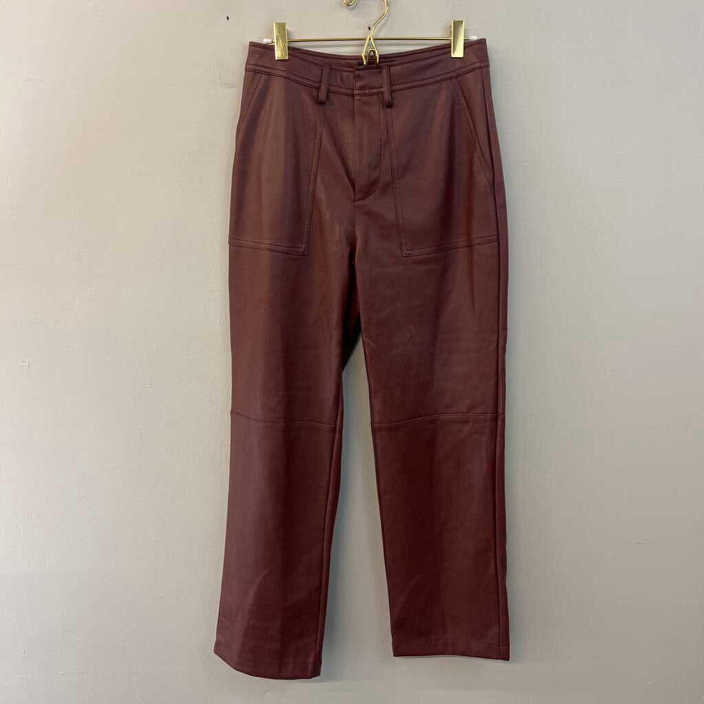 7 For All Mankind Brown Leather Wide Leg Pants Small