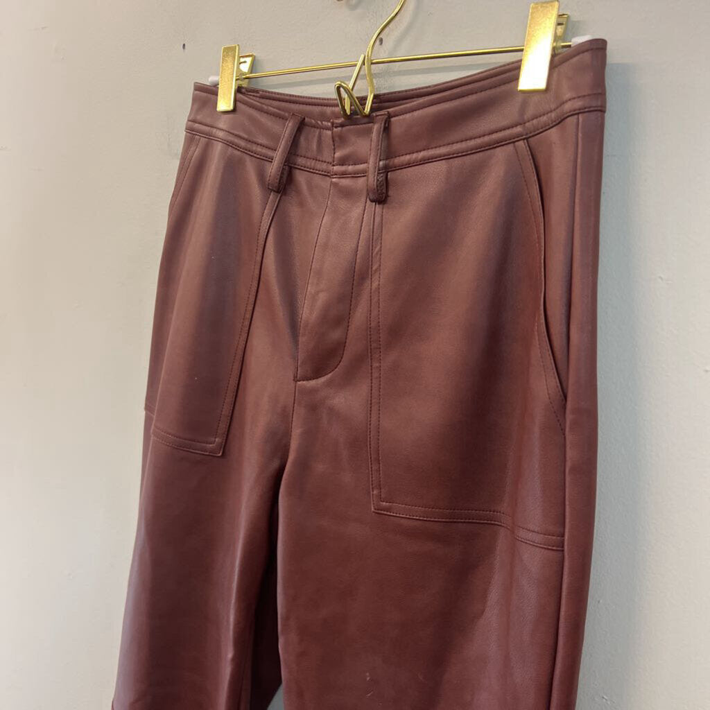 7 For All Mankind Brown Leather Wide Leg Pants Small