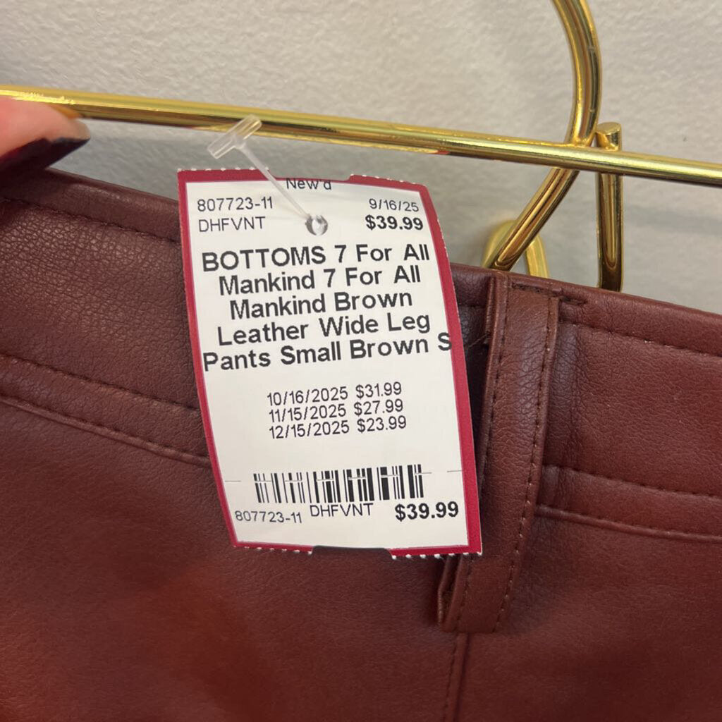 7 For All Mankind Brown Leather Wide Leg Pants Small