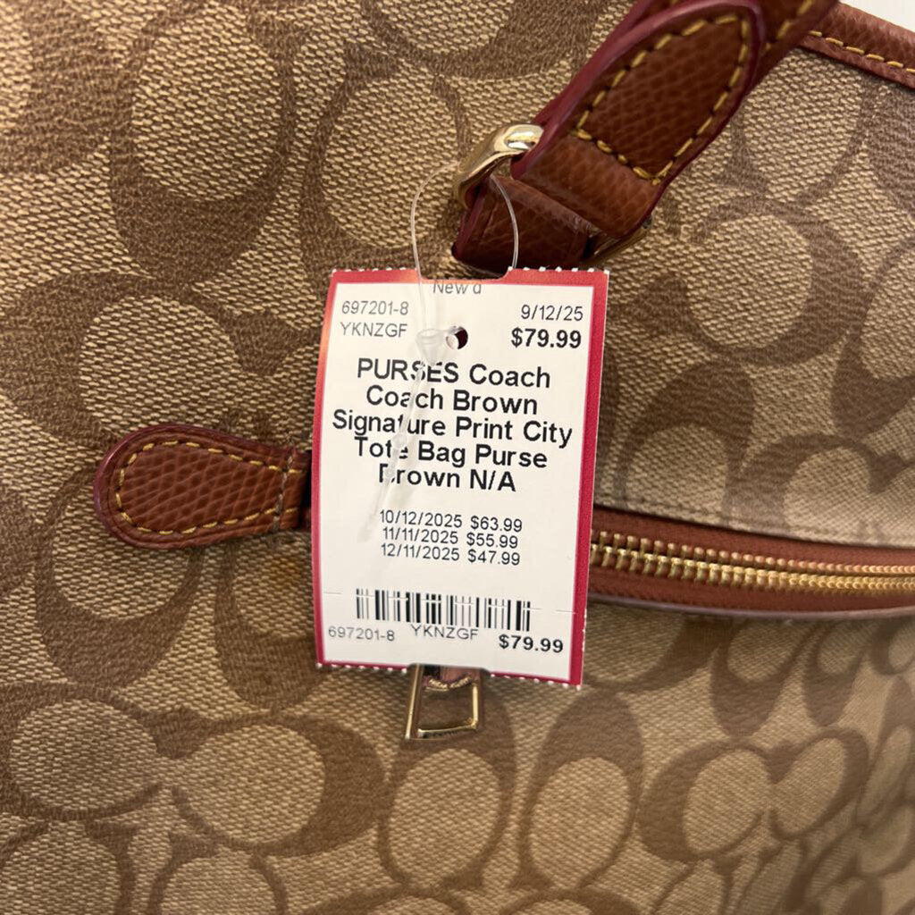 Coach Brown Signature Print City Tote Bag Purse