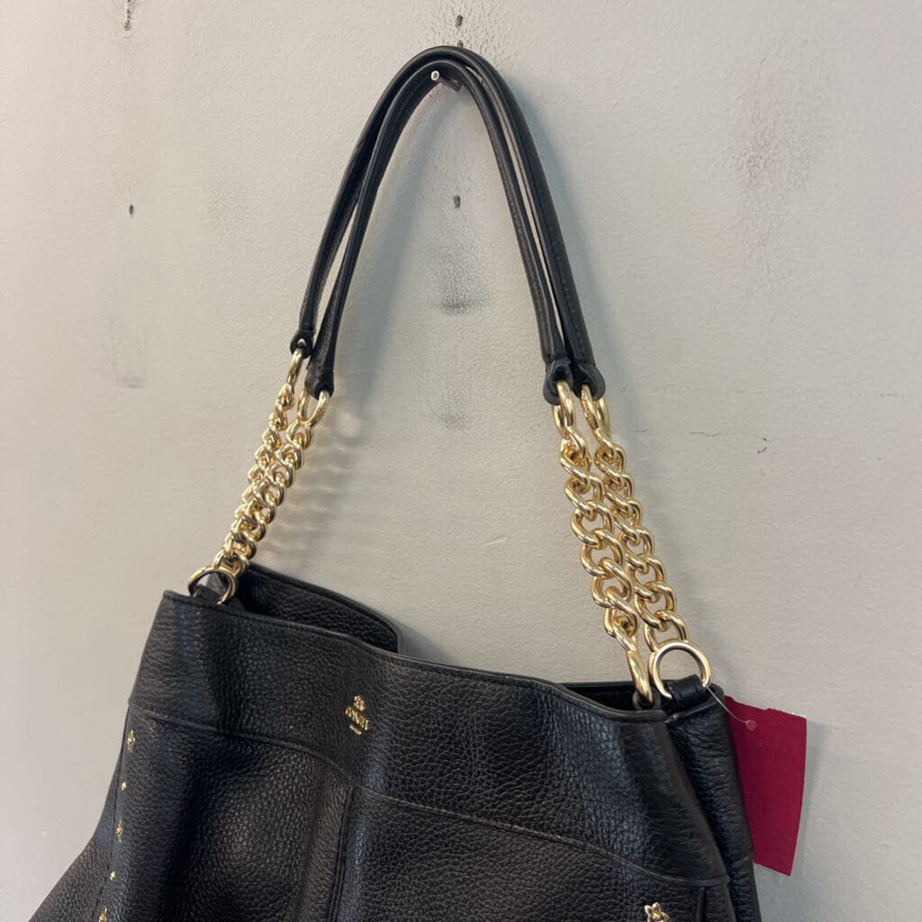 Coach Black Pebbled Leather Lexy Floral Rivets Purse