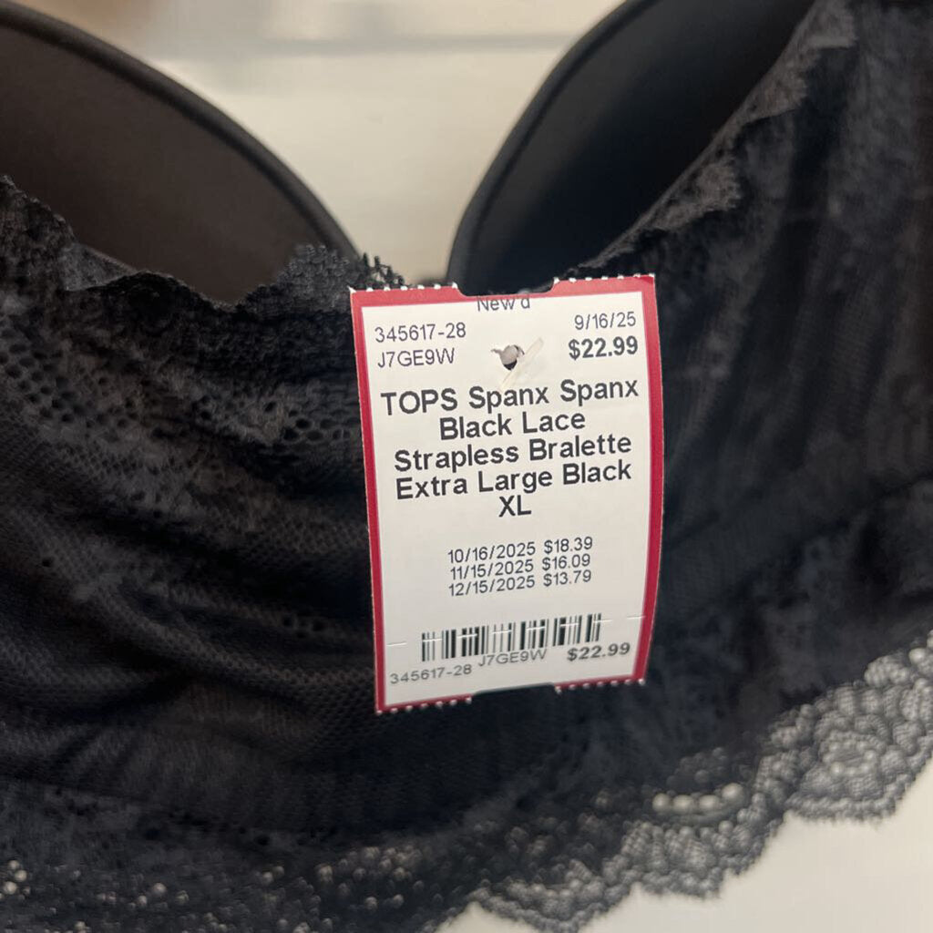 Spanx Black Lace Strapless Bralette Extra Large