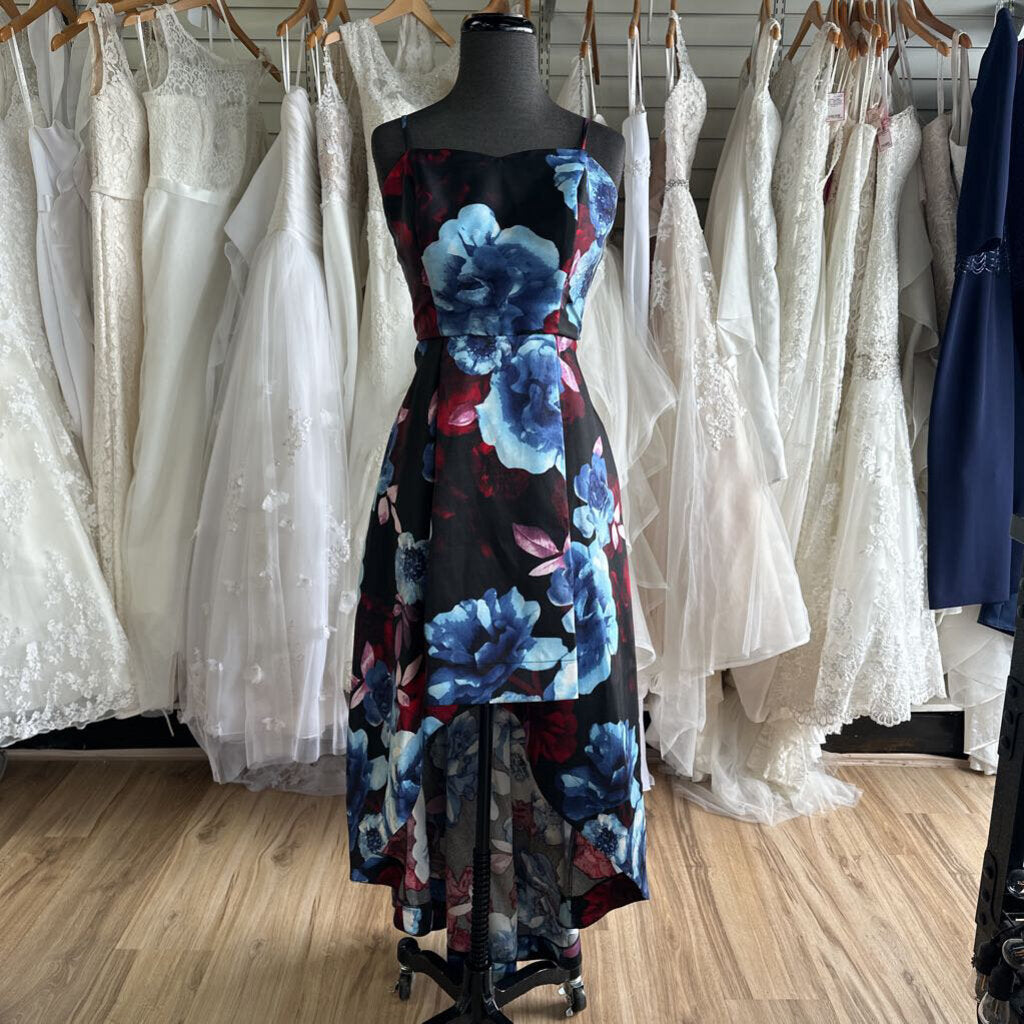 Speechless Black/ Multi Flower Print High Low Formal Dress 11