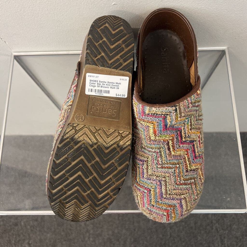 Sanita Multi Color Slip On Knit Danish Clogs 39