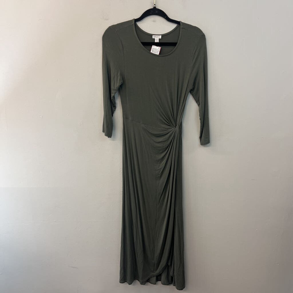 Spense Green Long Sleeve Knot Side Midi Dress Extra Small