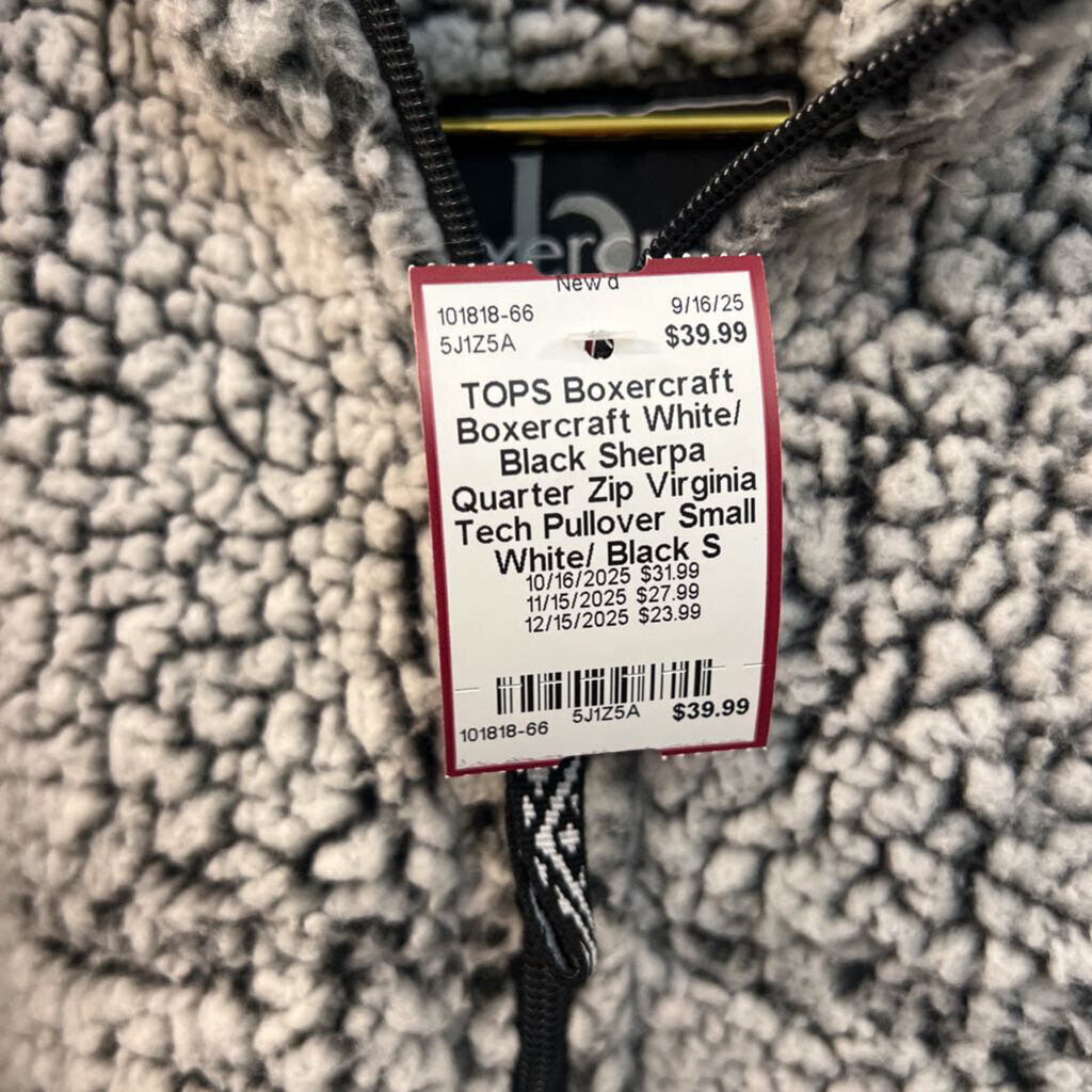 Boxercraft White/ Black Sherpa Quarter Zip Virginia Tech Pullover Small