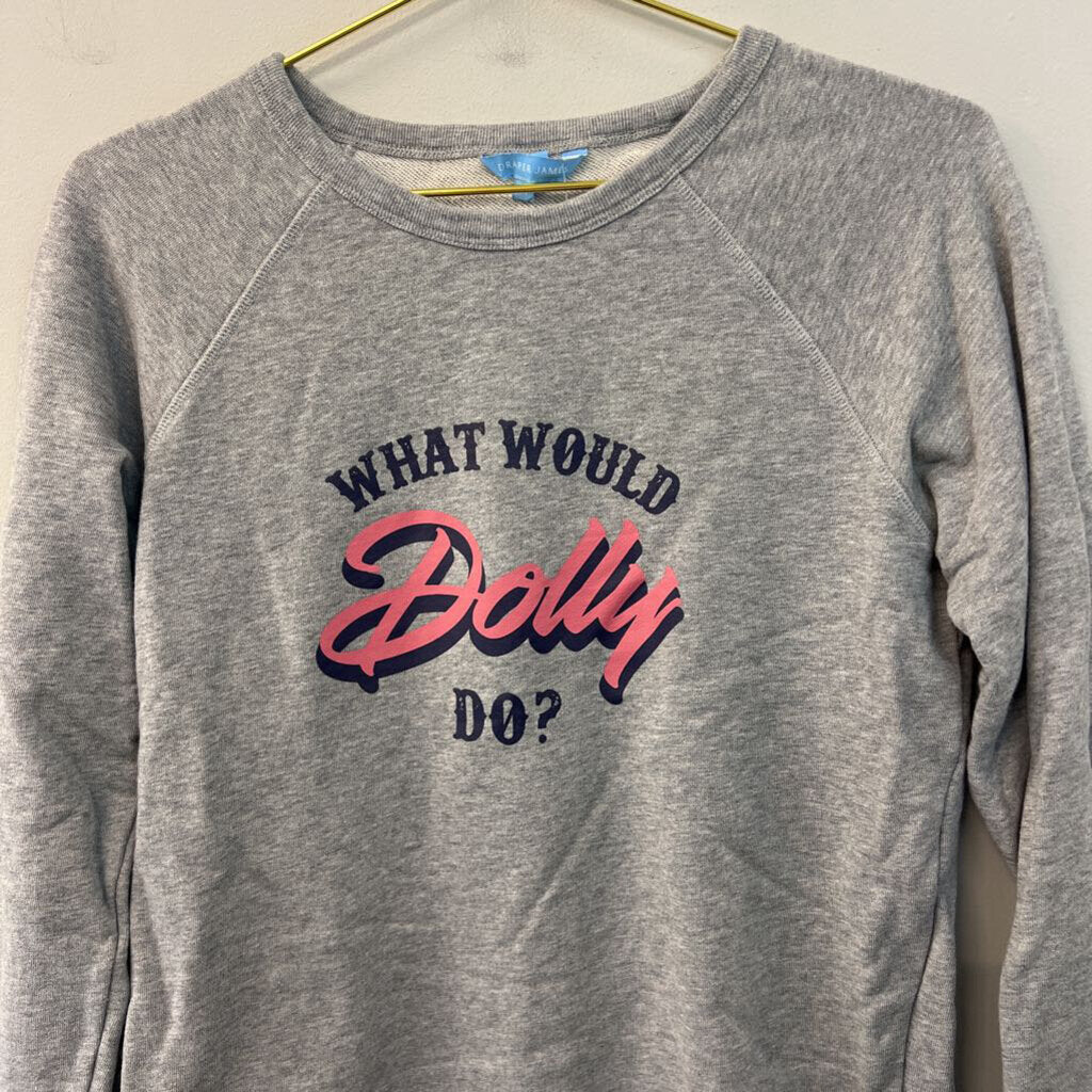 Draper James Grey What Would Dolly Do Long Sleeve Pullover Top Medium