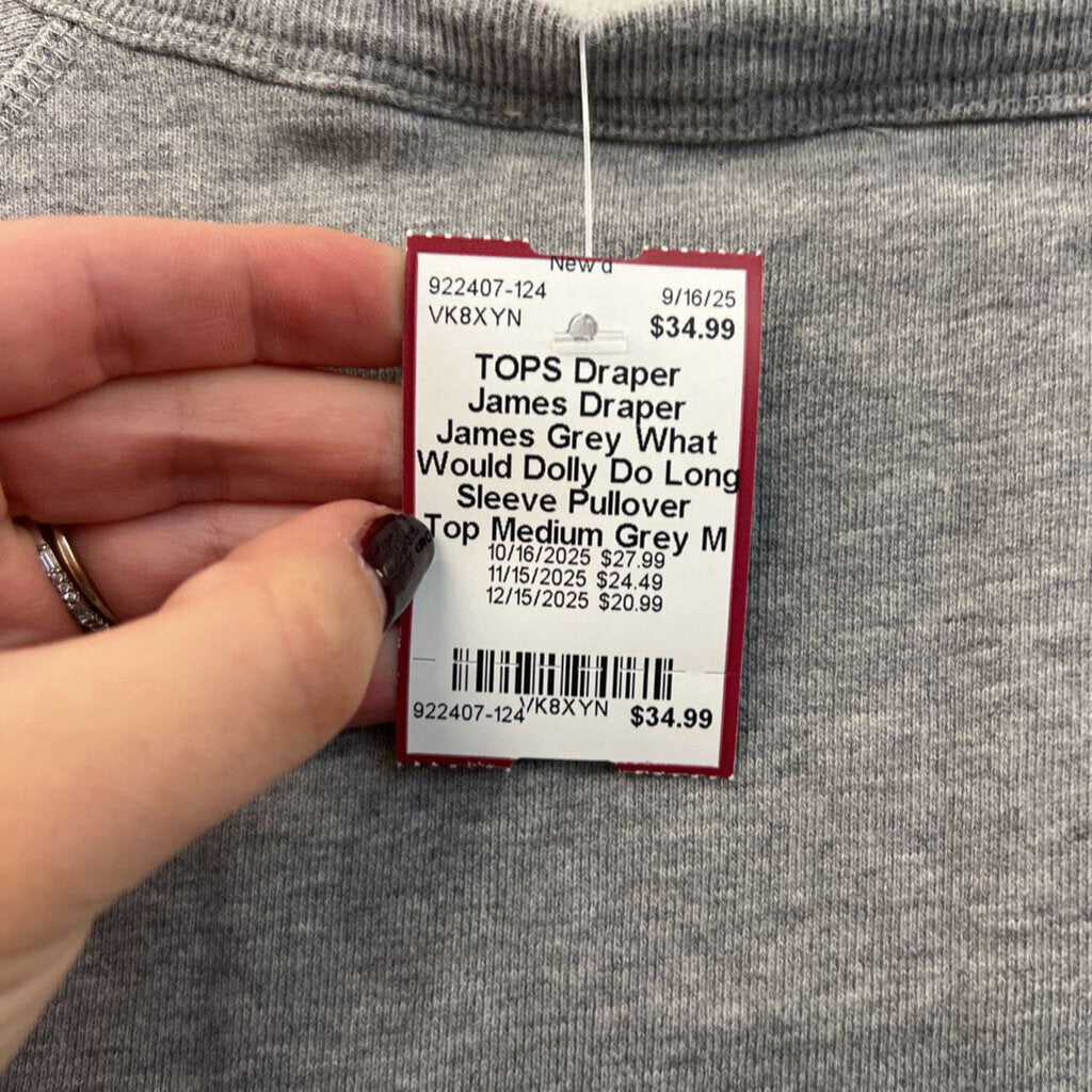 Draper James Grey What Would Dolly Do Long Sleeve Pullover Top Medium