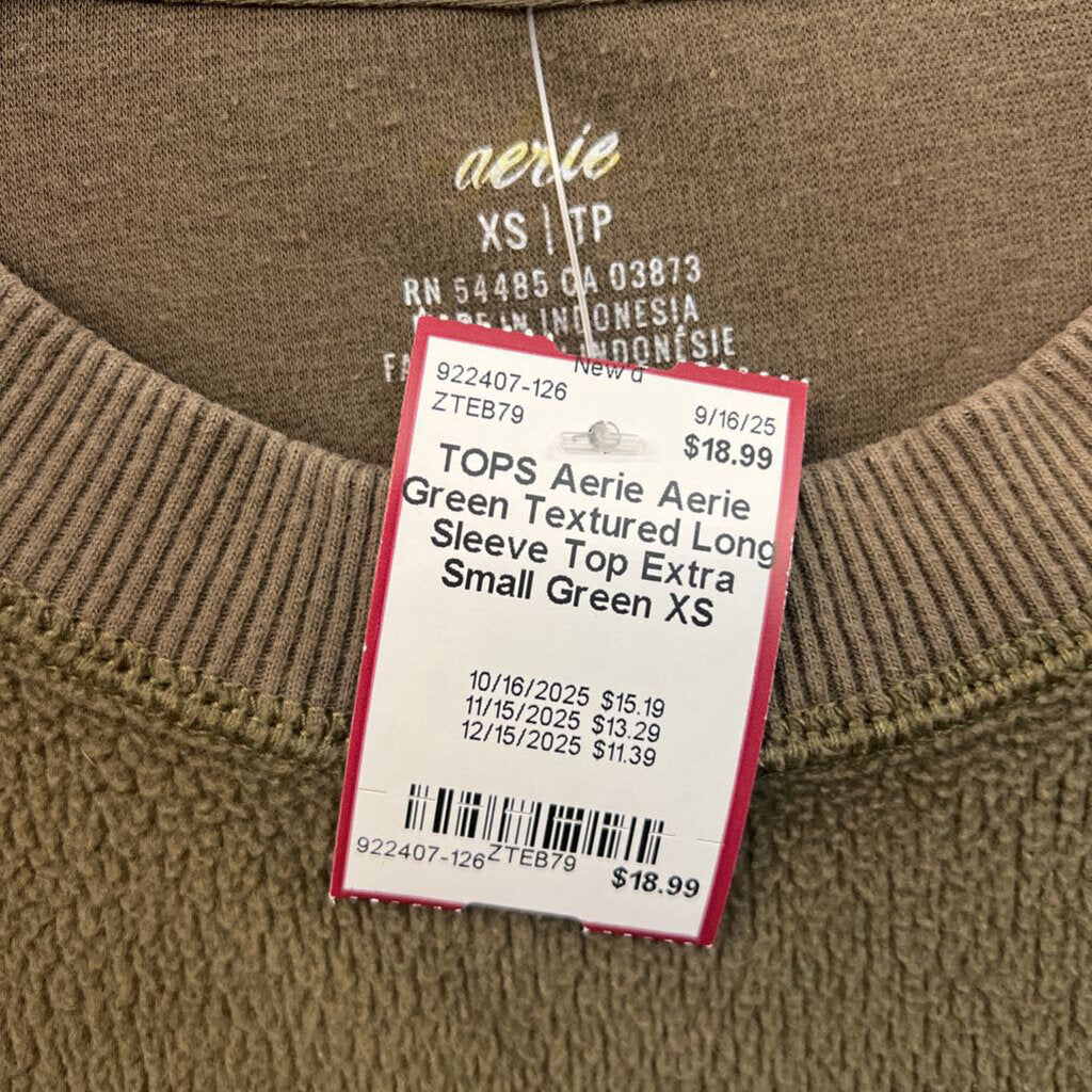 Aerie Green Textured Long Sleeve Top Extra Small