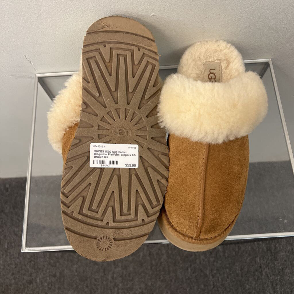 Ugg Brown Disquette Platform Slippers 6.5