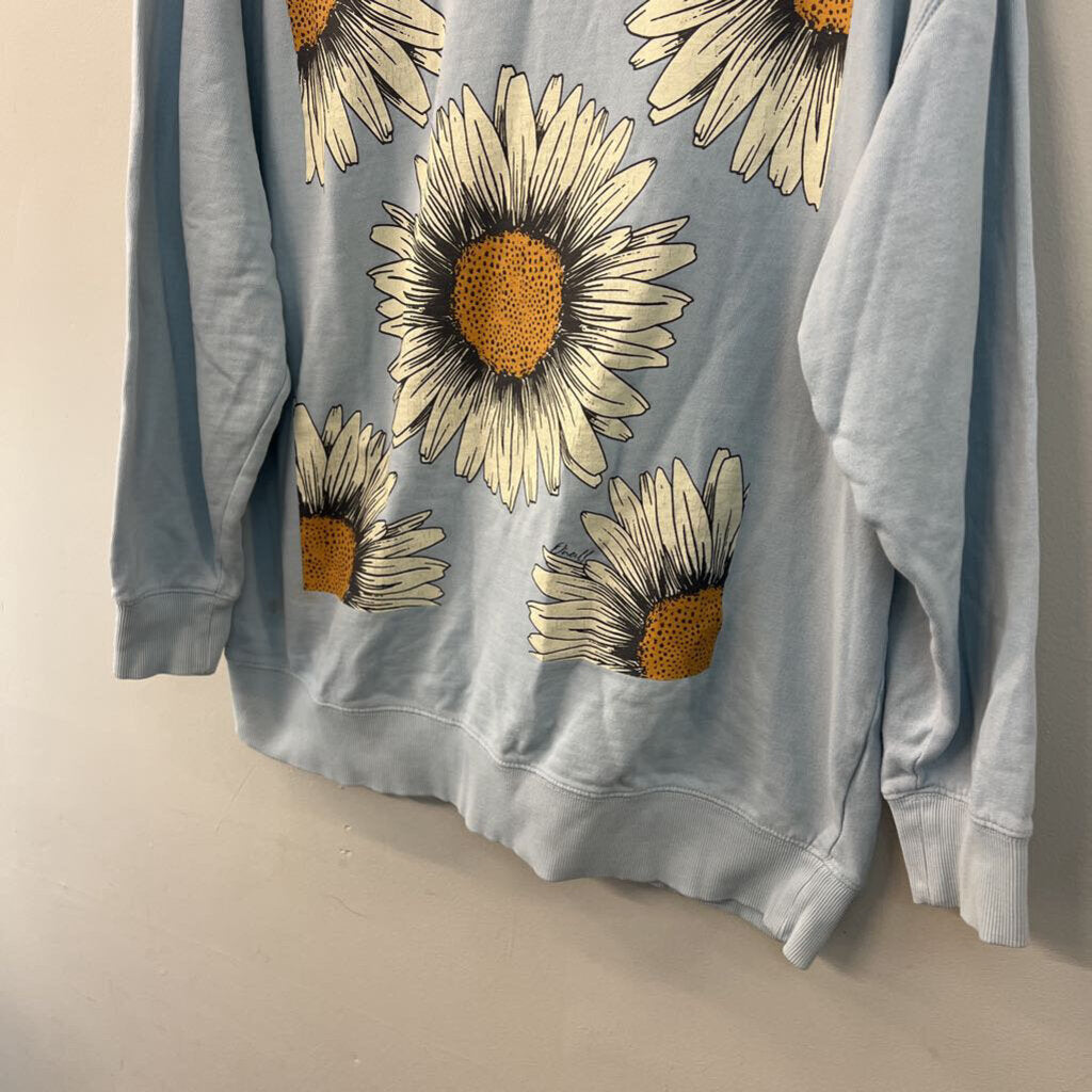 O'Neill Blue Sunflower Print Long Sleeve Pullover Large