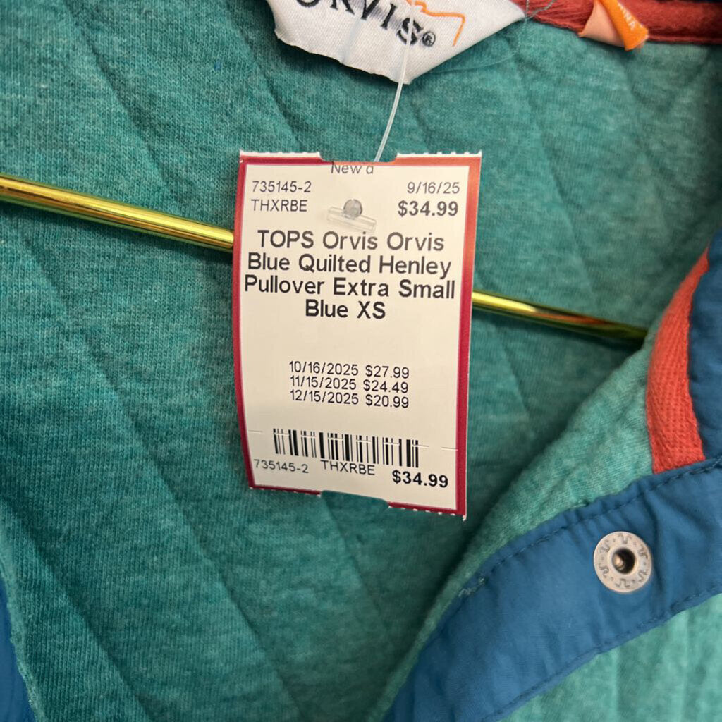Orvis Blue Quilted Henley Pullover Extra Small