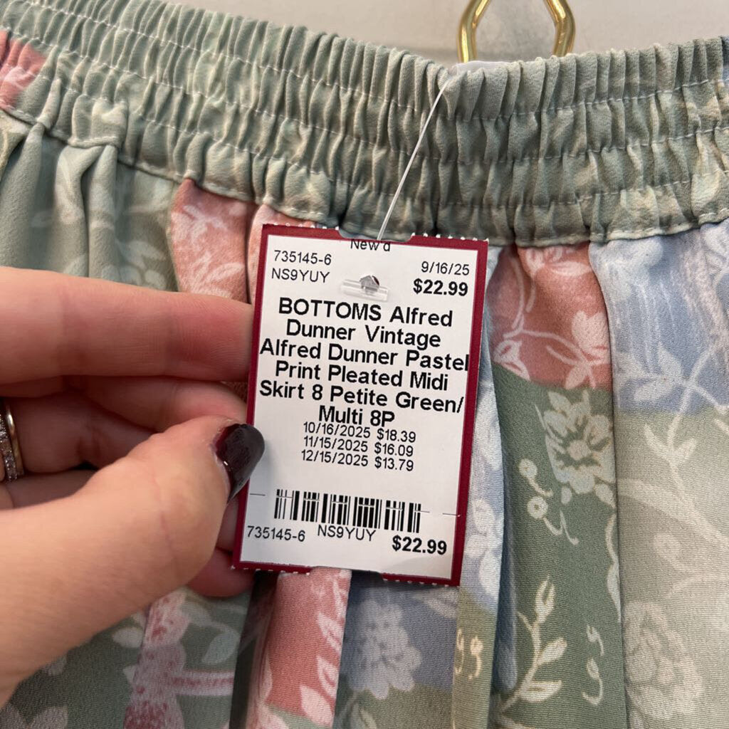 Vintage Alfred Dunner Pastel Print Pleated Midi Skirt 8 Petite