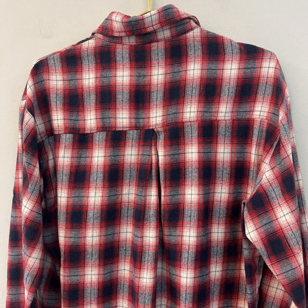 POL Red/ White Plaid Long Sleeve Button Down Top Large