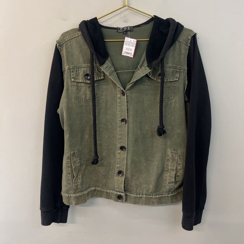POL Green Denim/ Black Sweatshirt Jacket Large