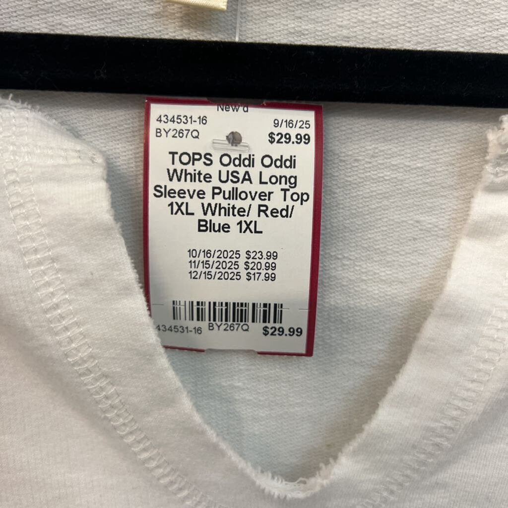 Oddi White USA Long Sleeve Pullover Top 1XL