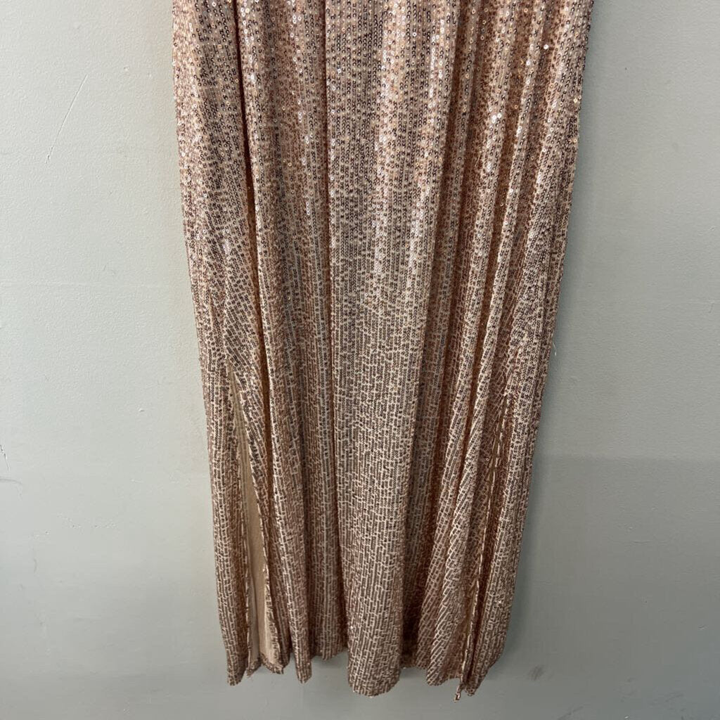 Altar'd State Rose Gold Sequin Short Sleeve Maxi Dress Medium