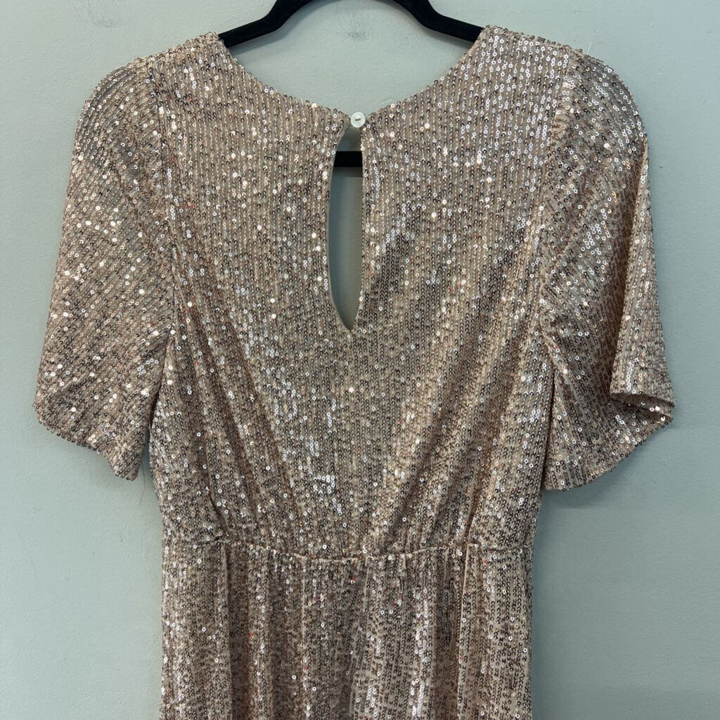 Altar'd State Rose Gold Sequin Short Sleeve Maxi Dress Medium