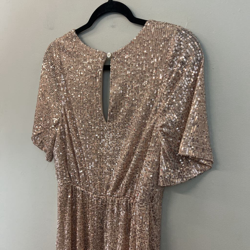 Altar'd State Rose Gold Sequin Short Sleeve Maxi Dress Medium