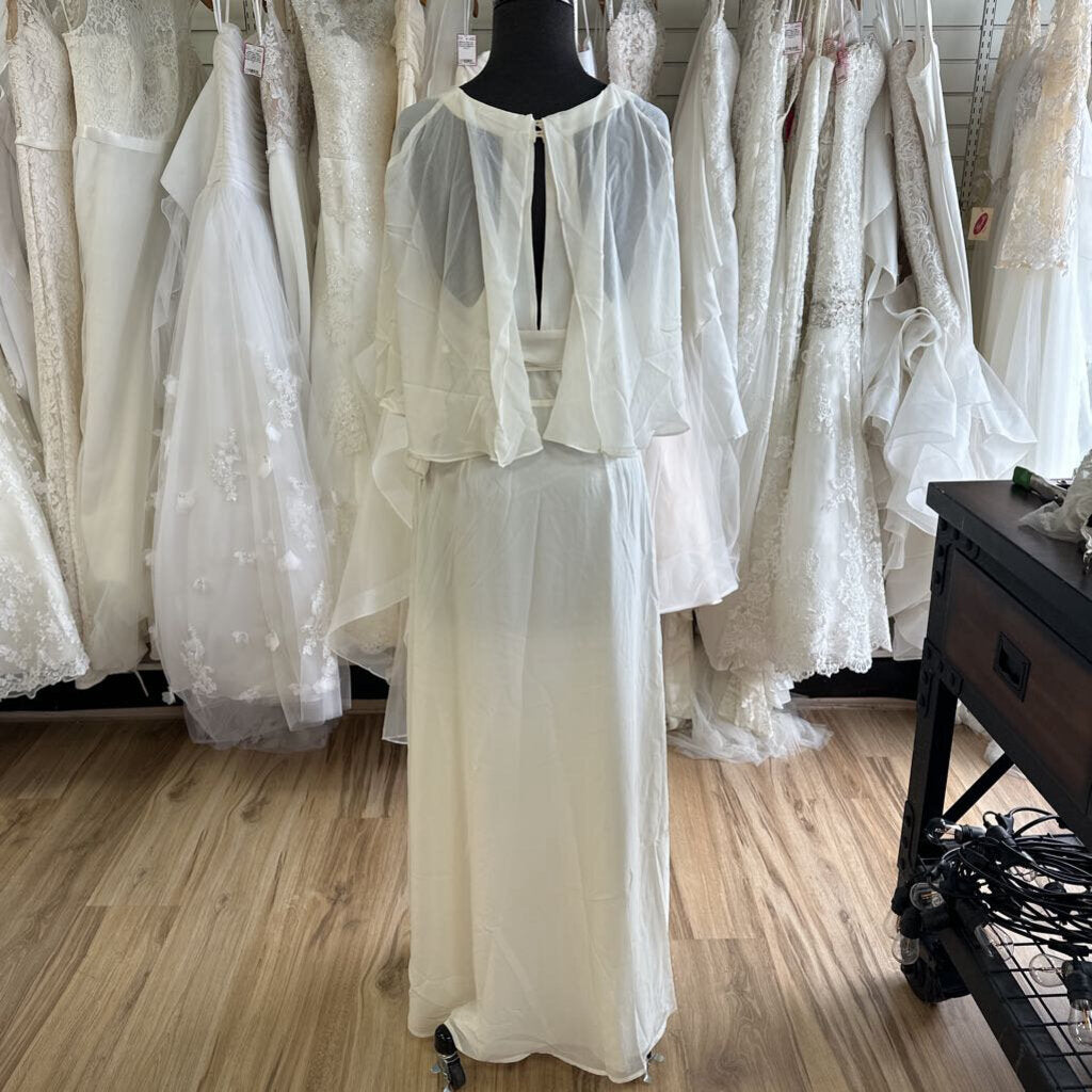 Mod Cloth Ivory Flounce Top Wrap Long Formal Dress Medium