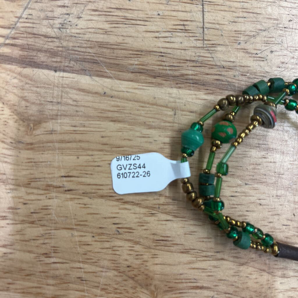 Green/ Gold Beaded Layered Bracelet