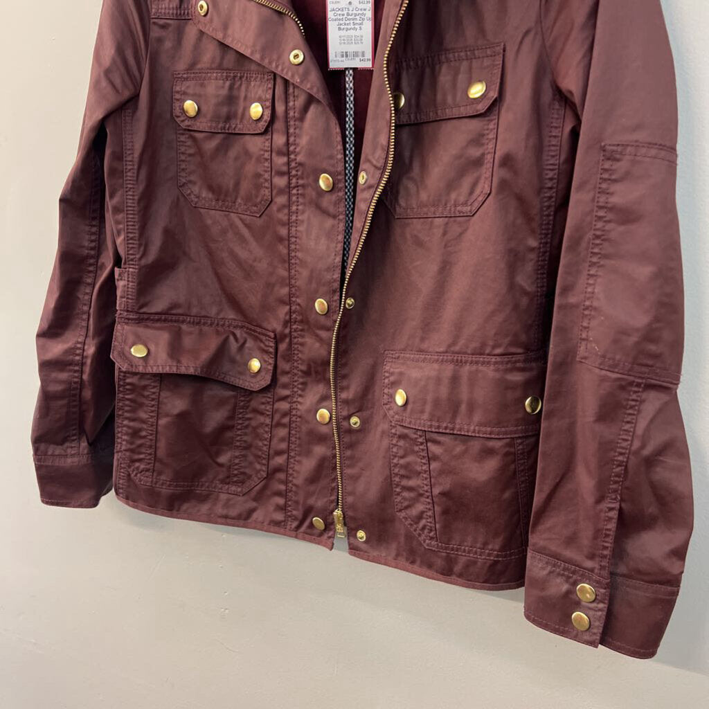 J Crew Burgundy Coated Denim Zip Up Jacket Small