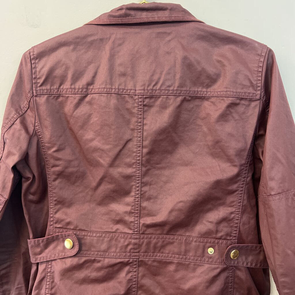 J Crew Burgundy Coated Denim Zip Up Jacket Small
