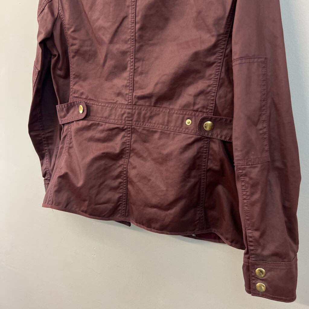 J Crew Burgundy Coated Denim Zip Up Jacket Small
