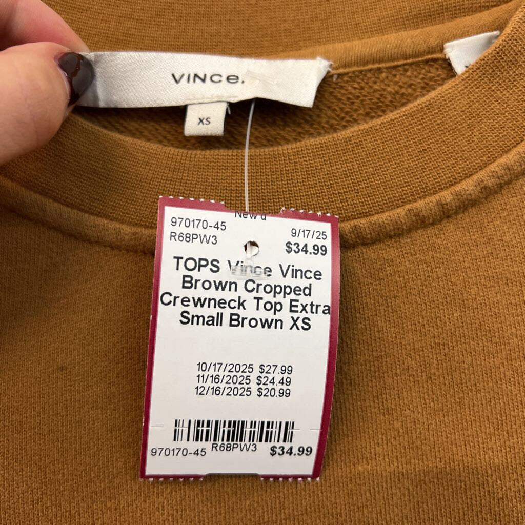 Vince Brown Cropped Crewneck Top Extra Small