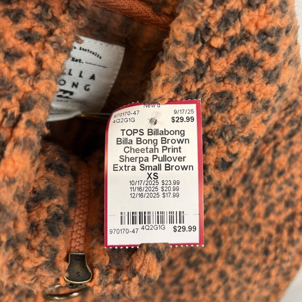 Billa Bong Brown Cheetah Print Sherpa Pullover Extra Small