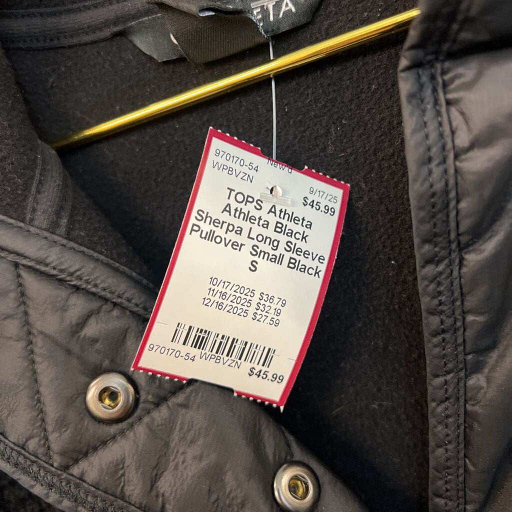 Athleta Black Sherpa Long Sleeve Pullover Small