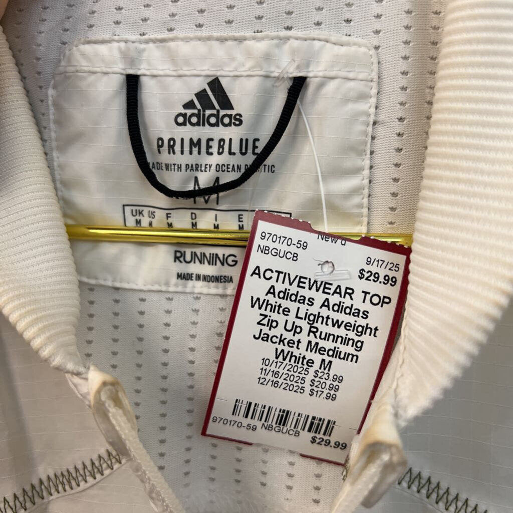 Adidas White Lightweight Zip Up Running Jacket Medium