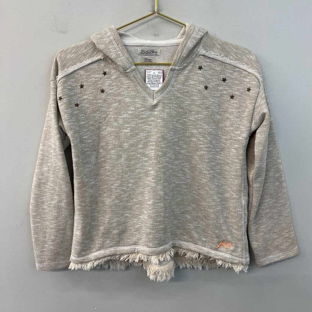 Lucky Brand Beige/ Gold Thread Star Detail Cropped Hooded Pullover Large