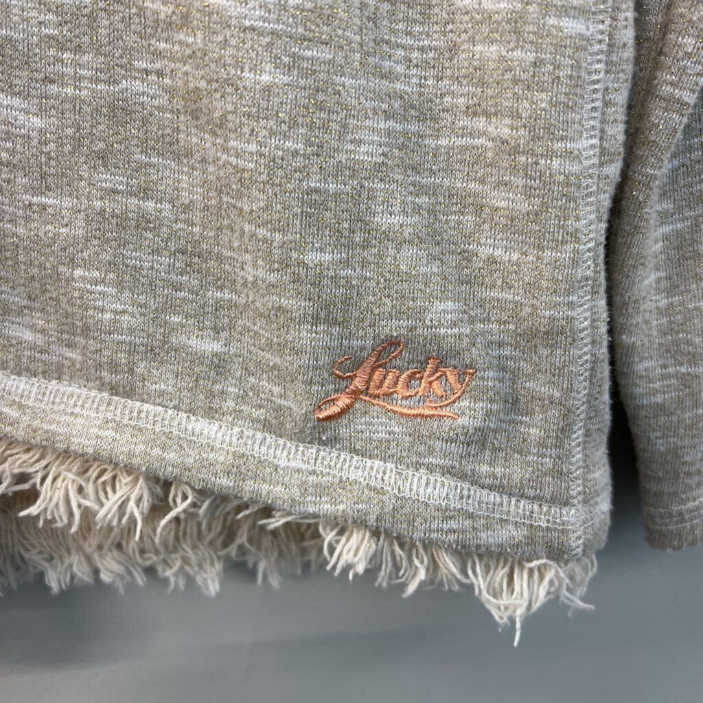 Lucky Brand Beige/ Gold Thread Star Detail Cropped Hooded Pullover Large