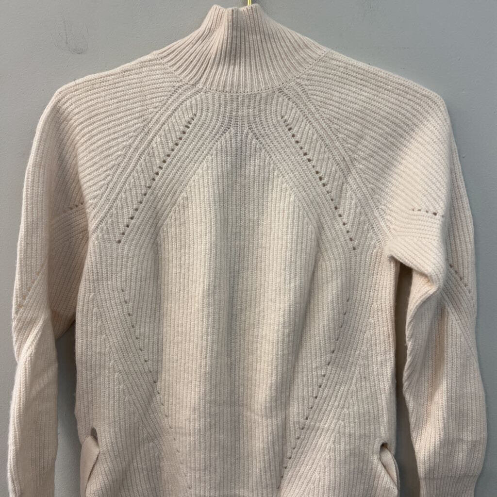 Rebecca Taylor Cream Knit Long Sleeve Tie Side Turtleneck Top Extra Small