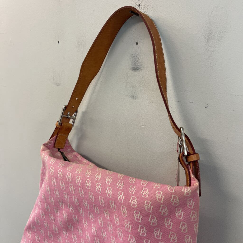 Dooney and Bourke Pink Canvas Signature Print Shoulder Purse
